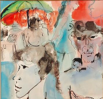 Bernadette Prédair met een kunstwerkje in een kader uit 1969