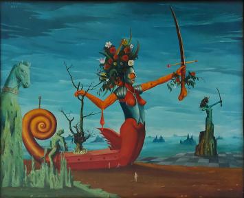 Surrealistisch schilderij van de Brusselse kunstenaar Carl Prévot