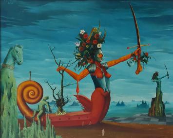 Surrealistisch schilderij van de Belgische kunstenaar Carl Prévot