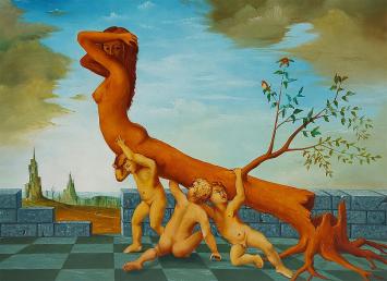 Surrealistisch schilderij van de Belgische kunstenaar Carl Prévot