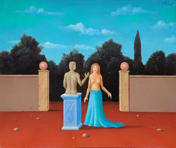 Surrealistisch schilderij van de Belgische kunstenaar Carl Prévot