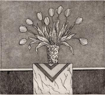 Luc Piron met een fijn kunstwerk op papier