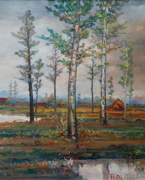 Prosper De Roover met een groot kunstwerk op doek