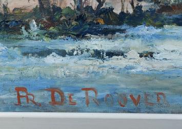 Prosper De Roover met een groot kunstwerk op canvas