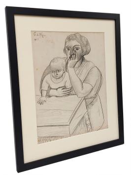 Tekening, moeder en kindje 1925