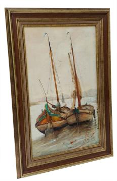 Twee Tjalken naast elkaar op het water 1884