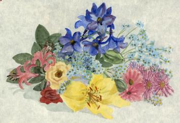 Paul Van Dessel met een bloemenaquarel uit 1985