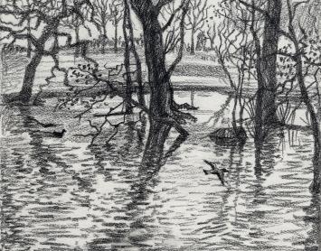 Paul Van Dessel met een tekening uit 1986