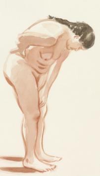 Paul Van Dessel met een aquarel van een naakt