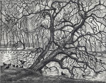 Paul Van Dessel met een tekening uit 1986