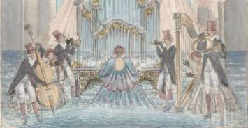 Ontwerpaquarel, de organiste