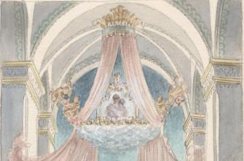 Ontwerpaquarel, de organiste