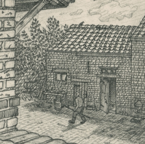 Paul Van Dessel met een tekening uit 1986