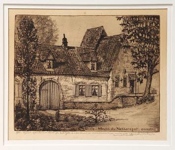 De Belgische kunstenaar Henri Quittelier met een ets