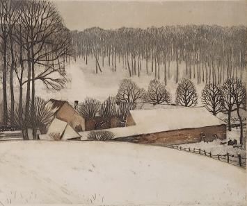 Kunstwerk van H. Quittelier kopen, ets van een winterlandschap