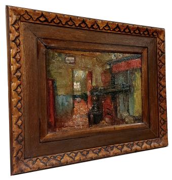 Interieur met Leuvense stoof