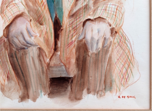 R De Buck met een schilderij van een clown