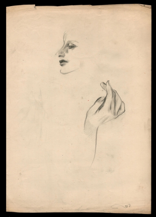 Schets naakt zittende peinzende concubine