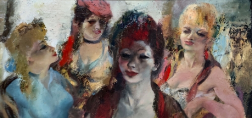 Belgische kunstenaar Raphaël De Buck of Raf De Buck met een olieverfschilderij