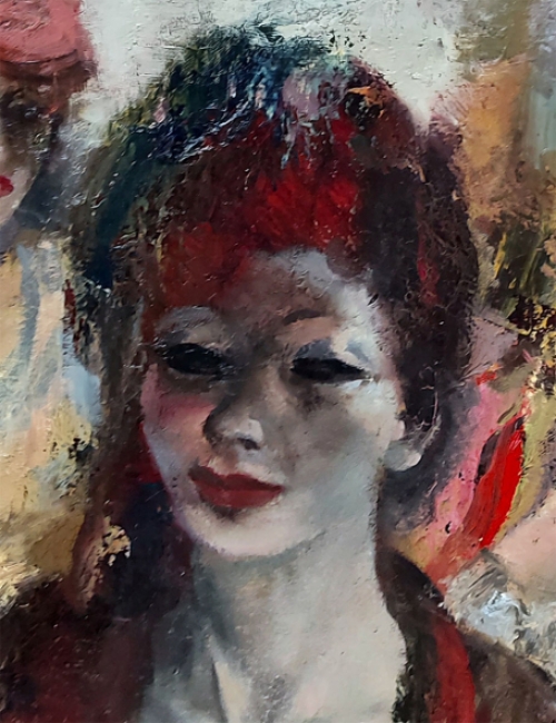 Raphaël De Buck met een werk van de tentoonstelling in 1965