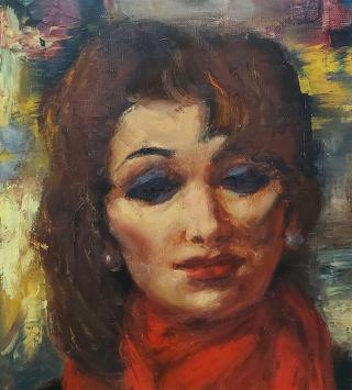 Schilderij van de Belgische schilder R. De Buck van een vrouw