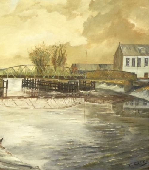 Rivier met stalen brug (Mira- Brug)