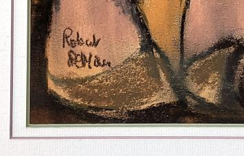 De Belgische kunstschilder Robert De Man met een schilderij