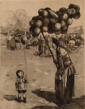 Roméo Dumoulin met eenets van een meisje met ballon