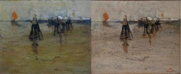 Grote witte boot op de Schelde aan de staketsels