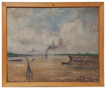 Zicht vanaf Antwerpse Linkeroever 1924 (voor en achterkant)