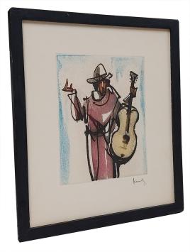 Edgard Schellinck met een grafisch kunstwerk