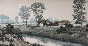 De Brusselse kunstenaar Roger Hebbelinck met een ets
