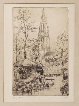 Belgische etser Romain Malfliet met een Antwerpse ets