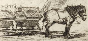 Romain Malfliet met een ets van werkpaard