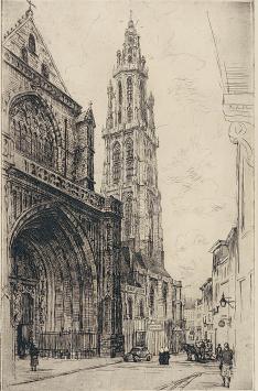 Romain Malfliet met een ets van de kathedraal