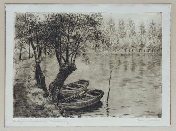 Belgische etser R. Malfliet met een grote ets