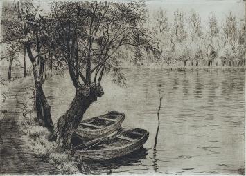 Romain Malfliet met een ets van Overmeire