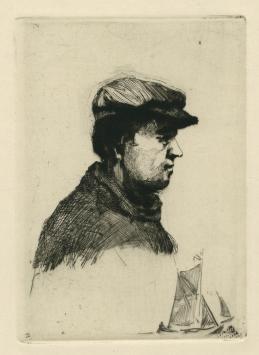 Belgische kunstenaar R. Schönberg met een ets