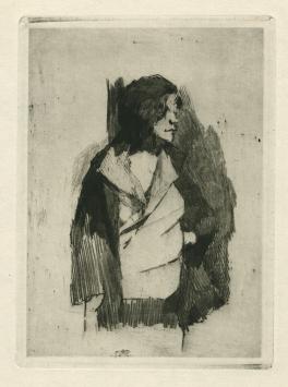 Belgische kunstenaar R. Schönberg met een ets