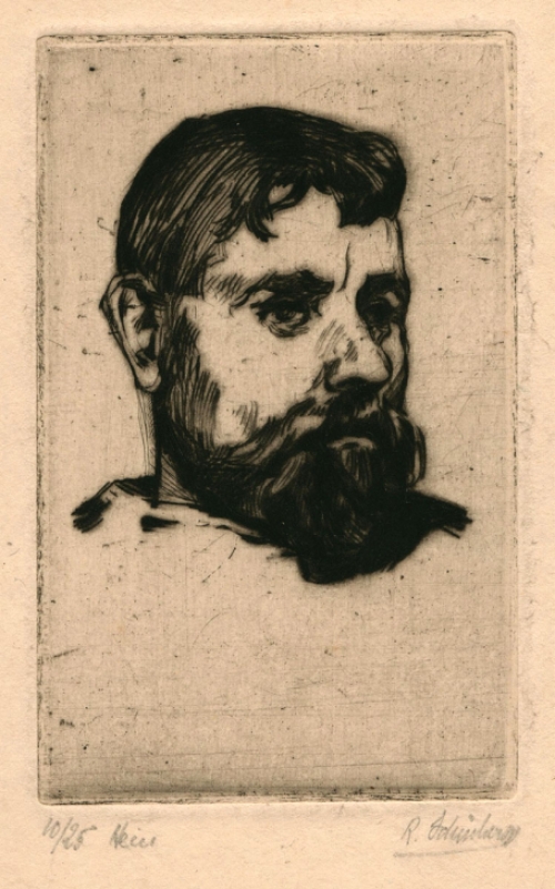 Belgische etser Rodolphe Schönberg met een portretets