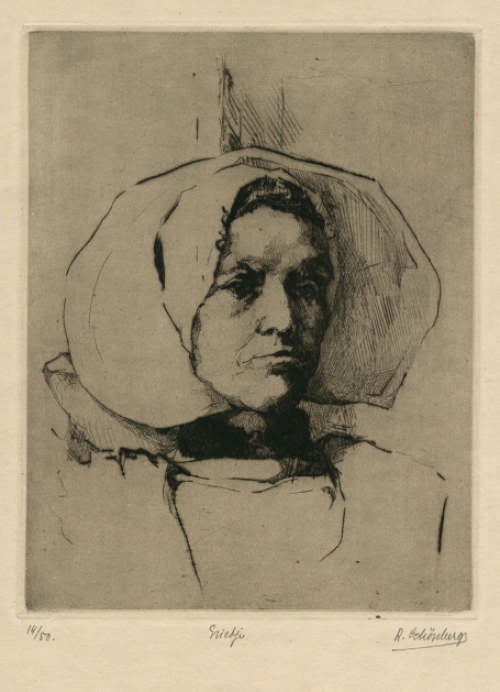 Belgische etser R. Schönberg met een droge naald ets