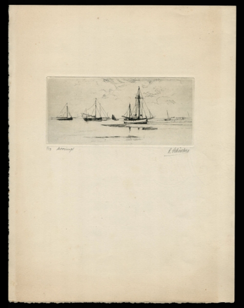 Belgische kunstenaar R. Schönberg met een ets