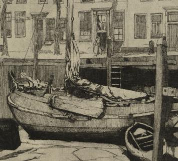 Oude botter een grote ets van een boottenaar R.  Schönberg