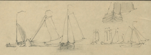 Rodolphe Schönberg met schetsblad met kleine bootjes