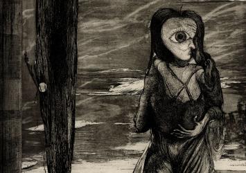 Surrealistische ets van Roger Van Akelyen