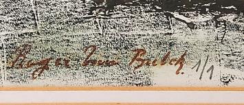 Roger Van Bulck met een abstract schilderij