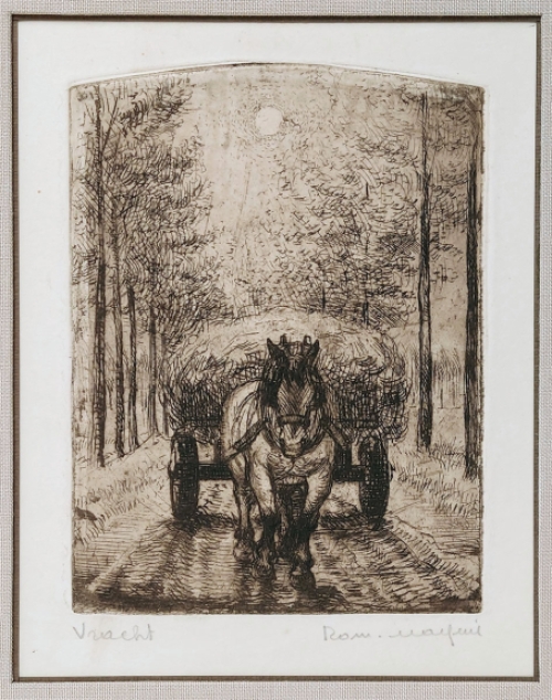 Belgische etser R. Malfliet met een kleine ets