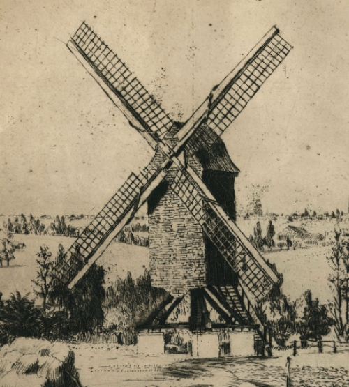 Romain Malfliet met een ets van een molen