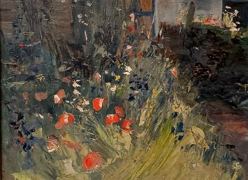 Boerderij met tuin geschilderd door Bosiers