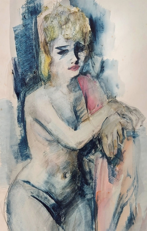 Belgische kunstenaar Raphaël De Buck of Raf De Buck met een waterverfschilderij